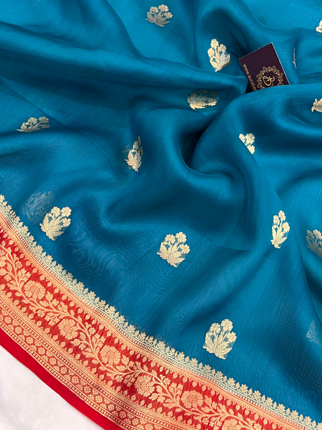 Rama Blue Banarasi Handloom Kora Silk Saree
