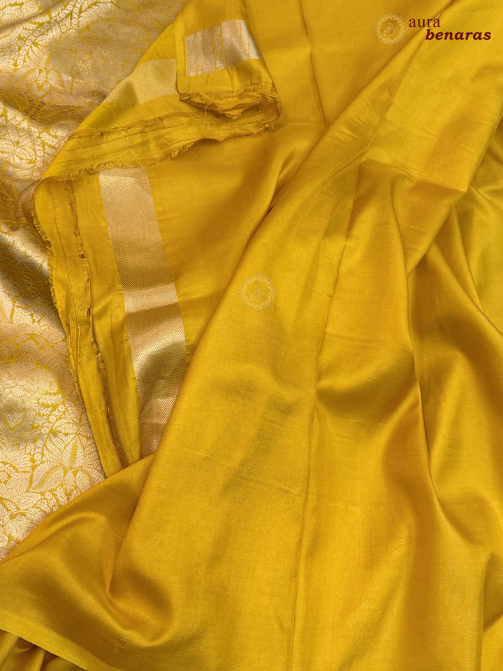 Yellow Katan Silk Banarasi Saree with Floral Brocade Work