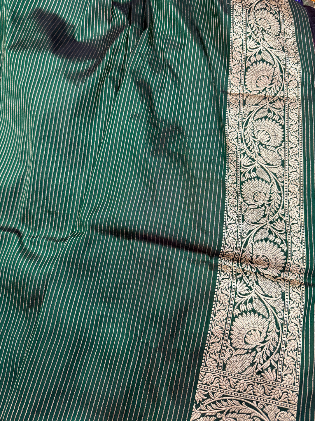 Bottle Green Rangkaat Pure Katan Silk Banarasi Handloom Saree