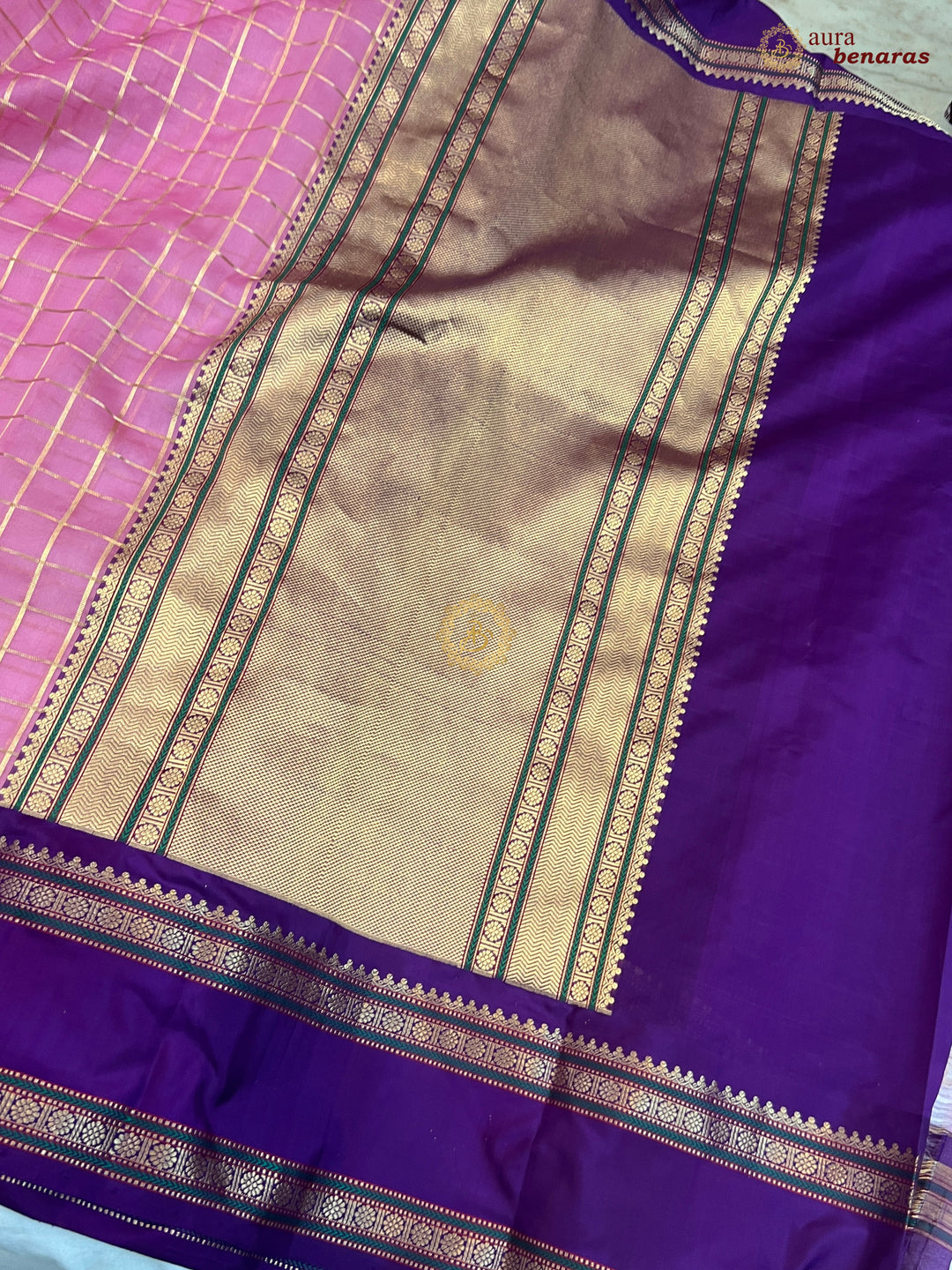 Baby Pink Pure Kora Silk Handloom Banarasi Saree with Kadiyal Border