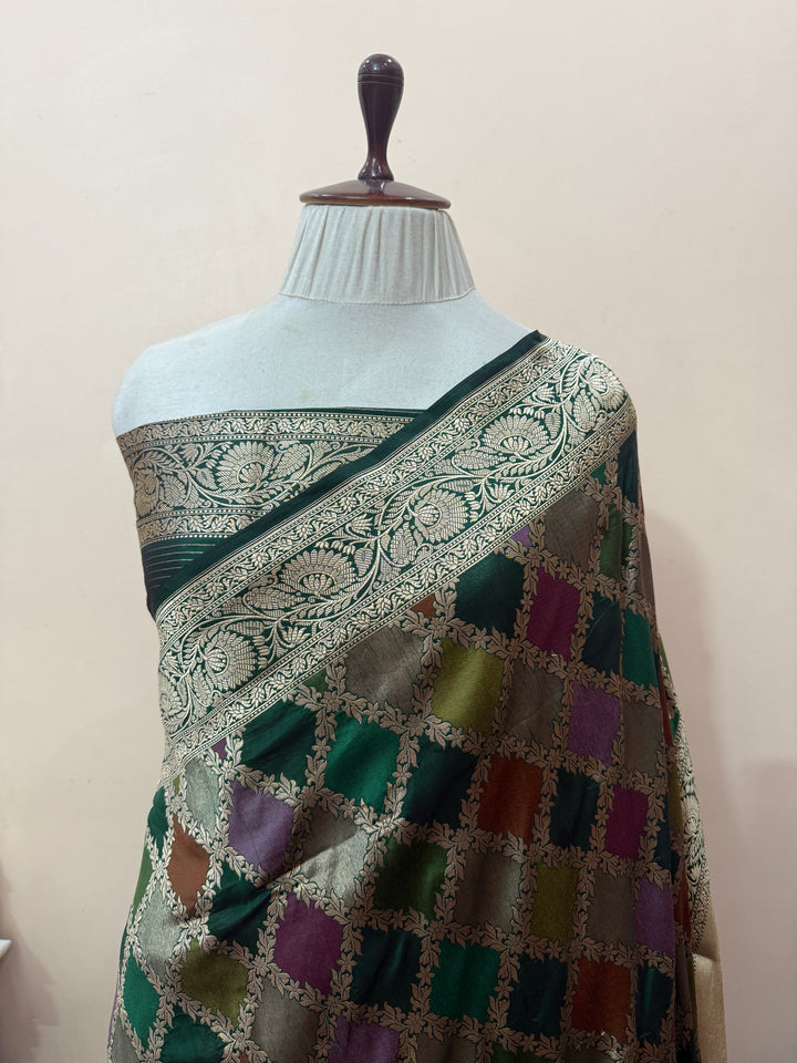 Bottle Green Rangkaat Pure Katan Silk Banarasi Handloom Saree