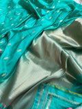 Sea Green Banarasi Handloom Katan Satin Silk Saree - Aura Benaras