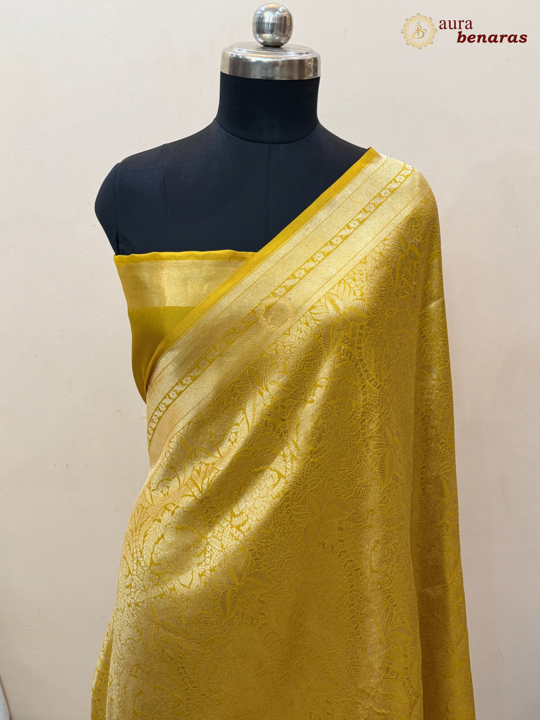 Yellow Katan Silk Banarasi Saree with Floral Brocade Work