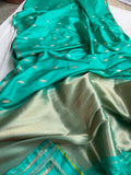 Sea Green Banarasi Handloom Katan Satin Silk Saree - Aura Benaras