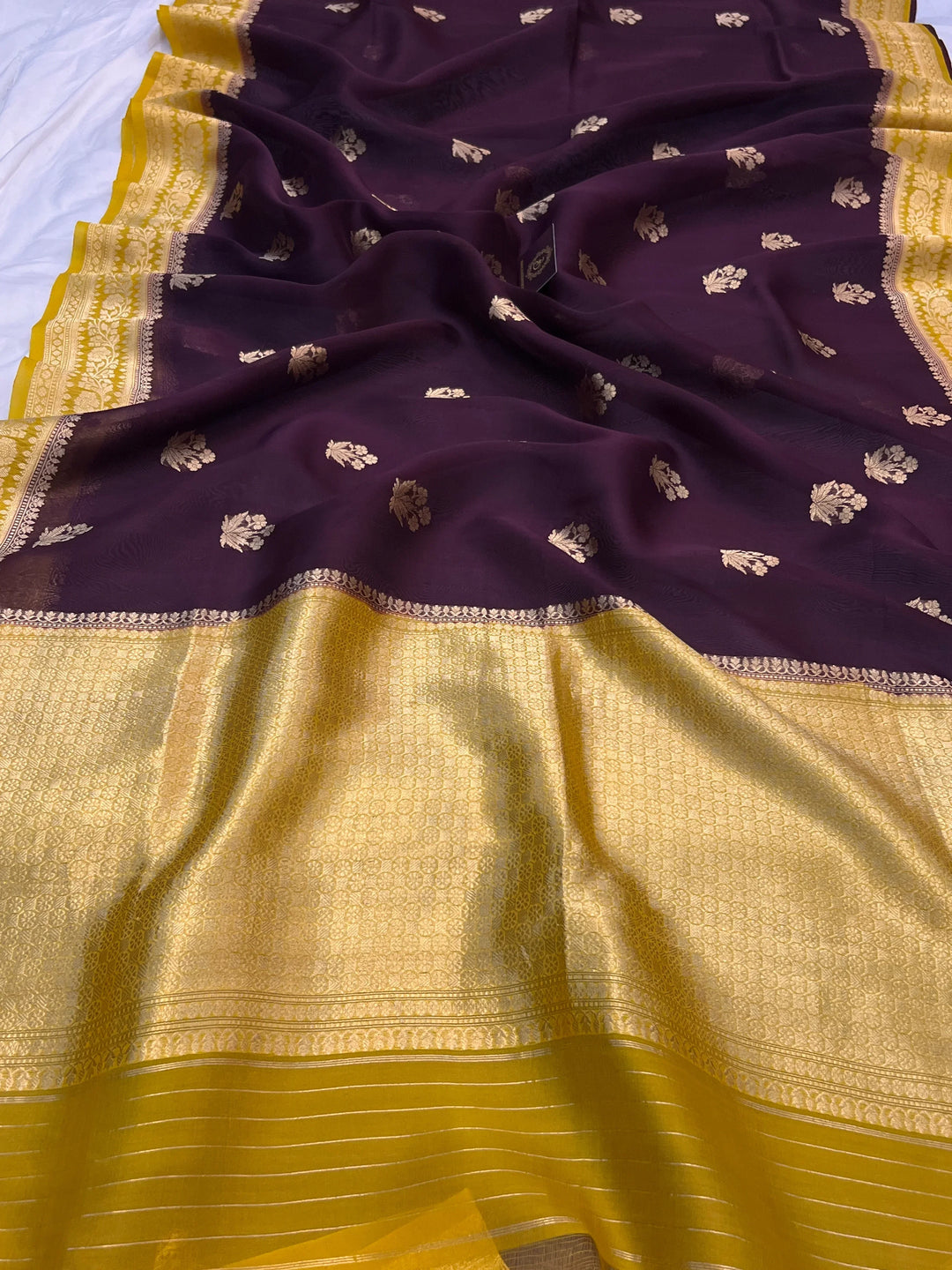 Brown Banarasi Handloom Kora Silk Saree