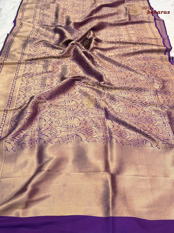 Purple Katan Silk Banarasi Saree with Floral Brocade Work