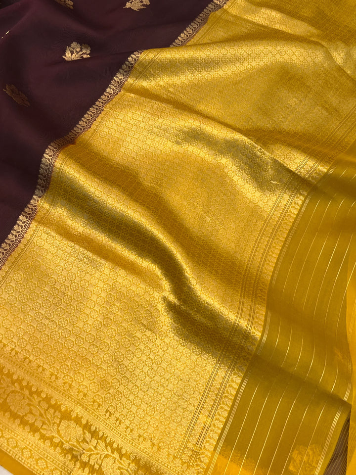 Brown Banarasi Handloom Kora Silk Saree