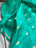 Sea Green Banarasi Handloom Katan Satin Silk Saree - Aura Benaras