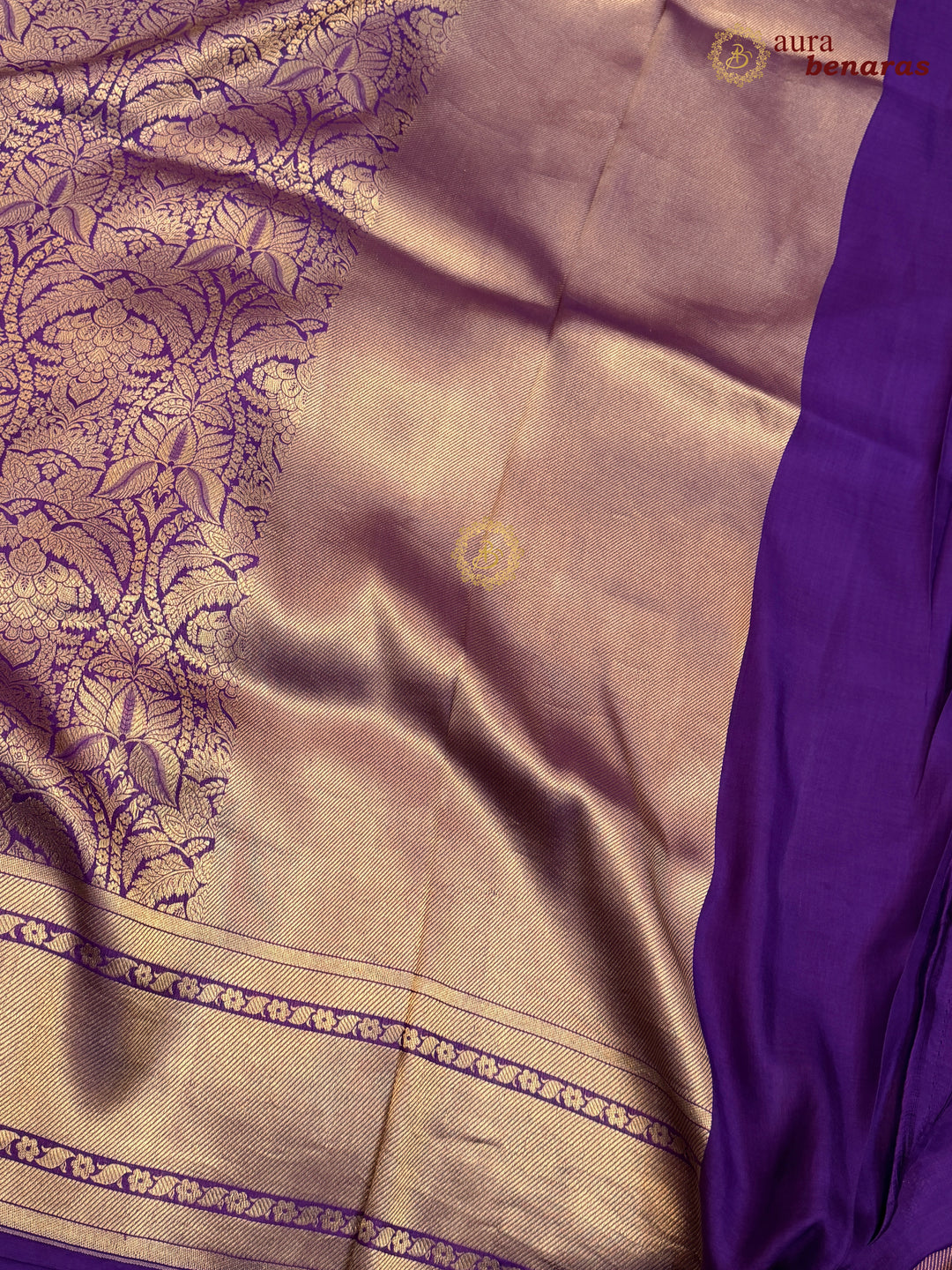 Purple Katan Silk Banarasi Saree with Floral Brocade Work