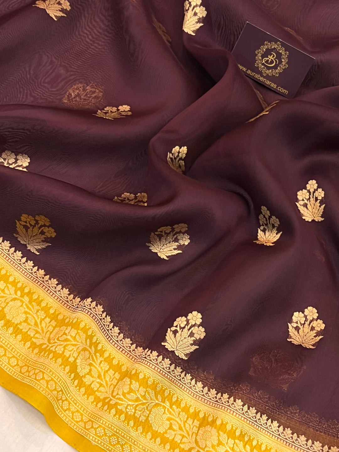 Brown Banarasi Handloom Kora Silk Saree