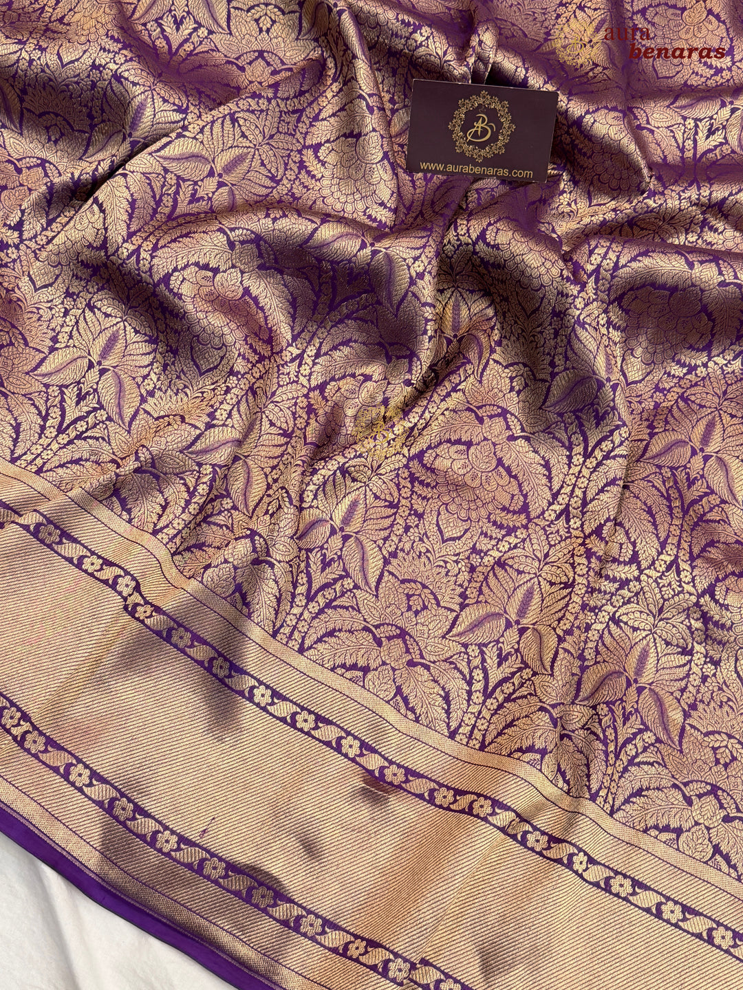 Purple Katan Silk Banarasi Saree with Floral Brocade Work