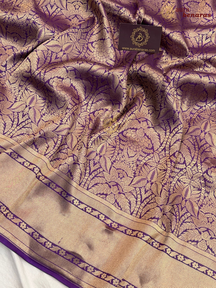 Purple Katan Silk Banarasi Saree with Floral Brocade Work