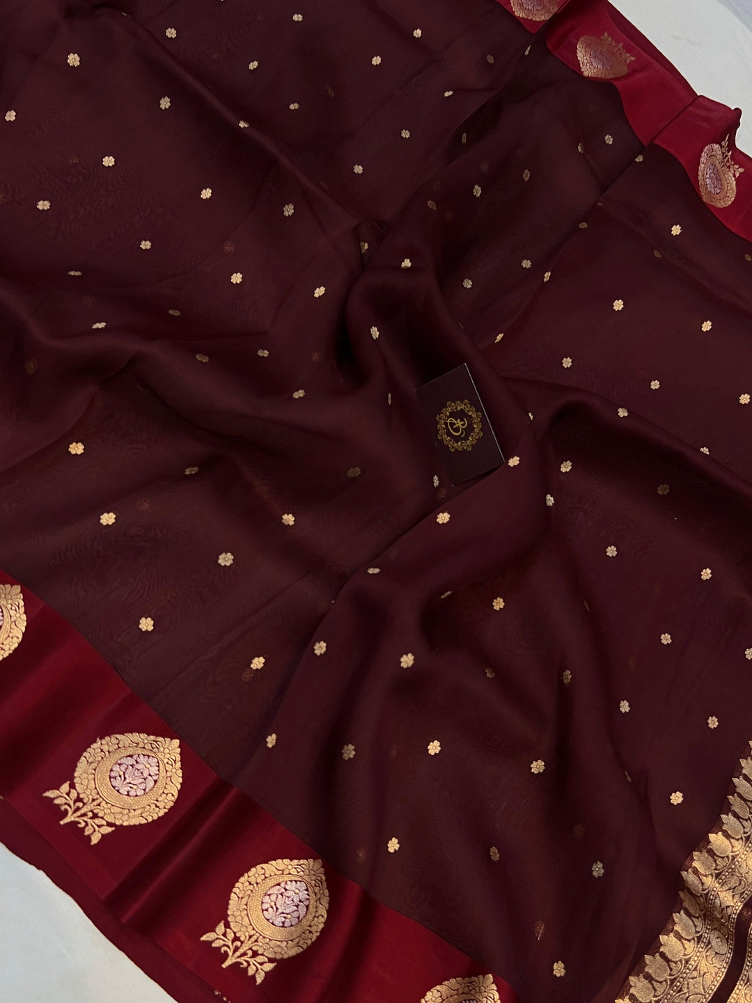 Maroon Banarasi Handloom Kora Silk Saree - Aura Benaras