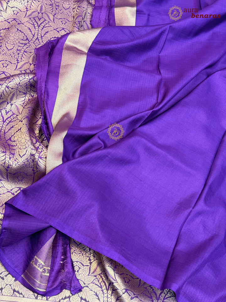 Purple Katan Silk Banarasi Saree with Floral Brocade Work