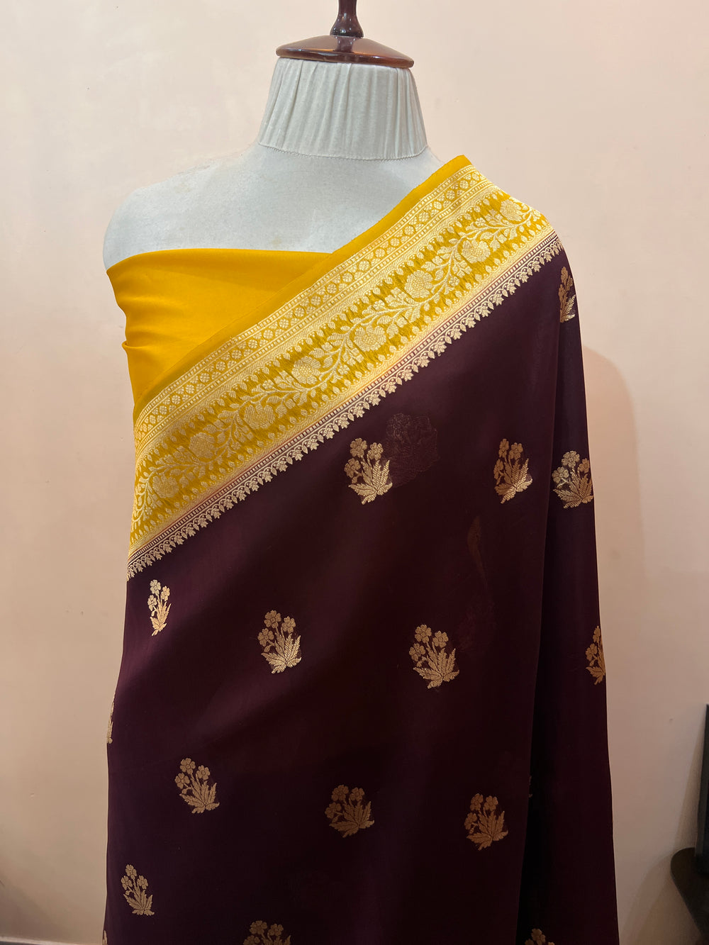 Brown Banarasi Handloom Kora Silk Saree