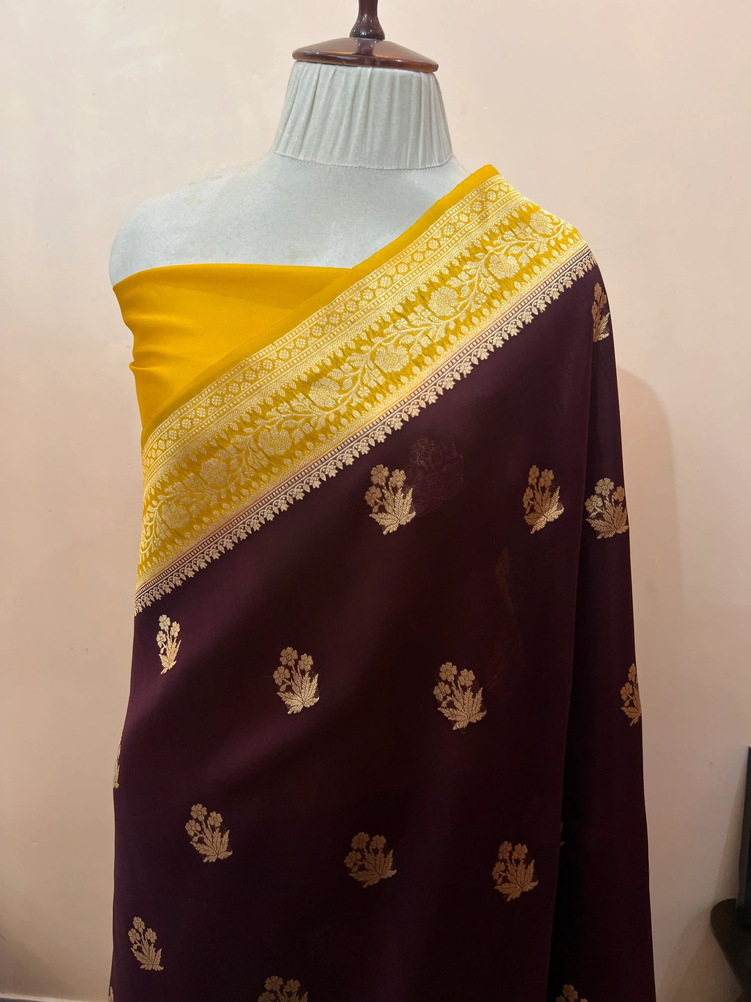 Brown Banarasi Handloom Kora Silk Saree