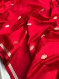 Red Banarasi Handloom Katan Satin Silk Saree - Aura Benaras