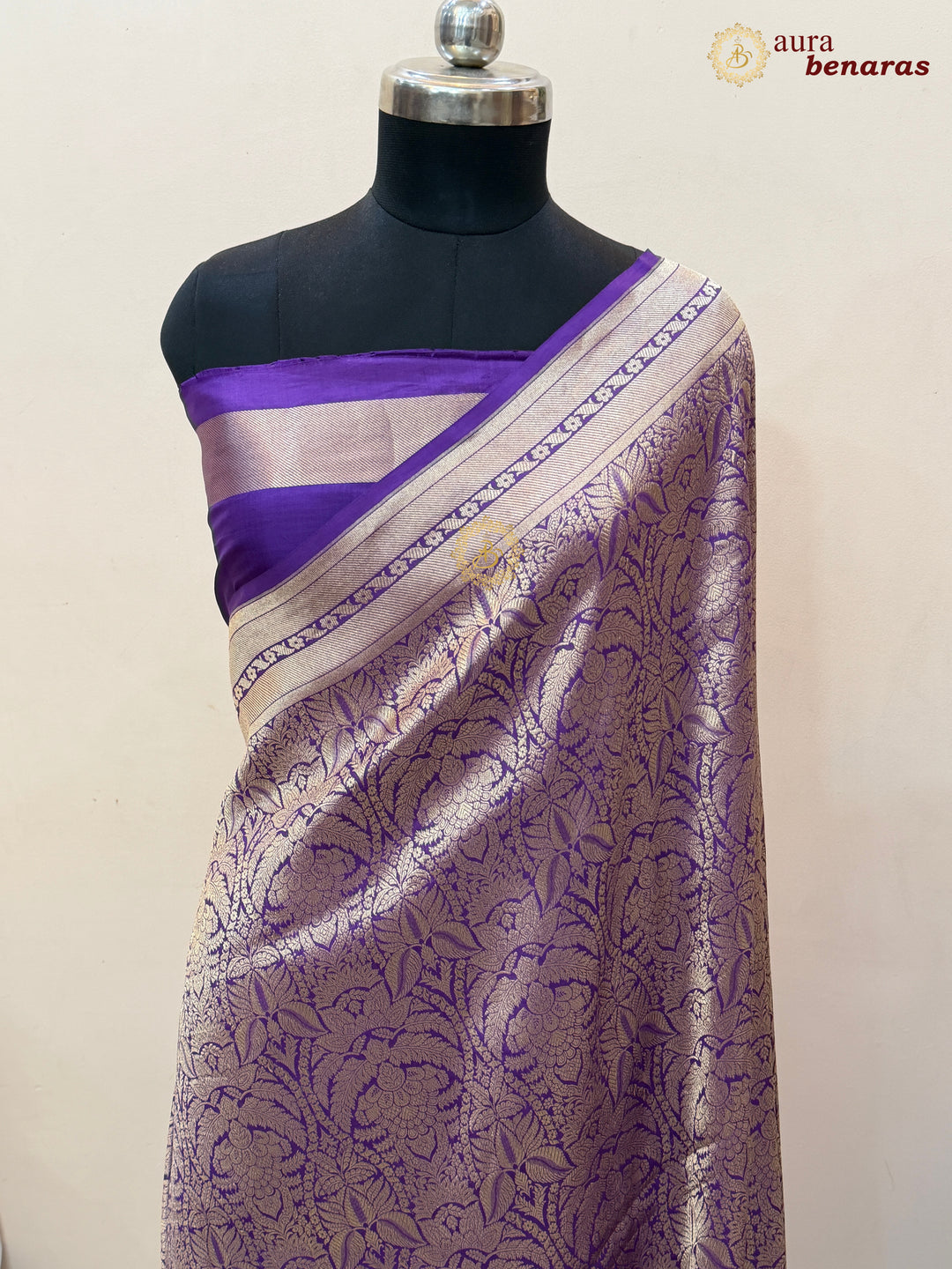 Purple Katan Silk Banarasi Saree with Floral Brocade Work