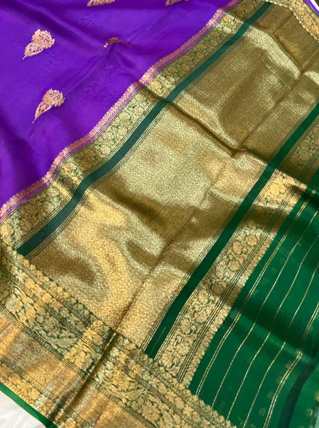 Purple Banarasi Handloom Kora Silk Saree - Aura Benaras