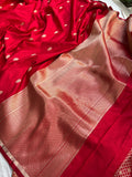 Red Banarasi Handloom Katan Satin Silk Saree - Aura Benaras