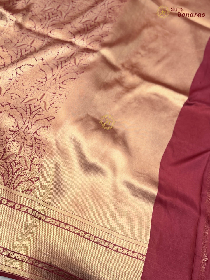 Maroon Katan Silk Banarasi Saree with Floral Brocade Work