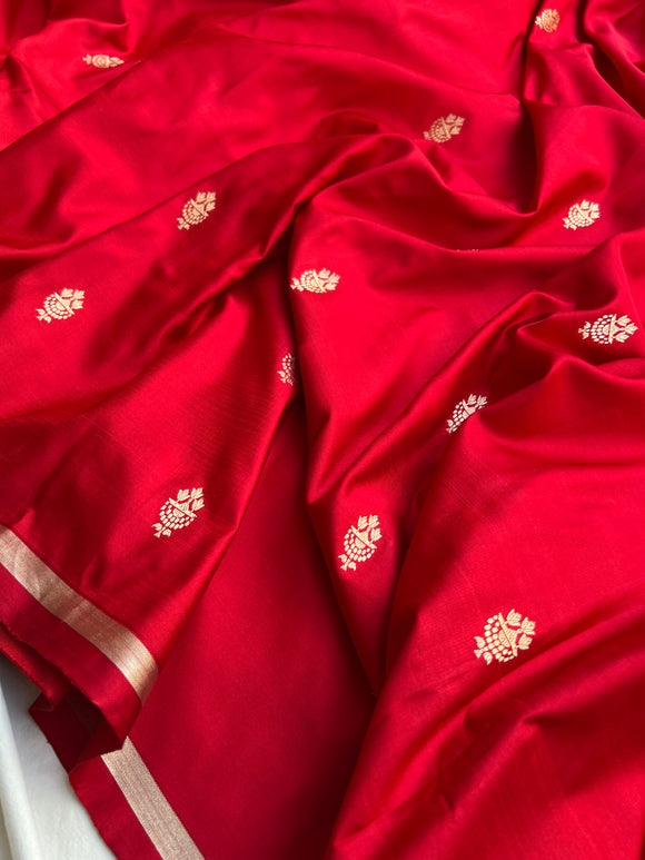 Red Banarasi Handloom Katan Satin Silk Saree - Aura Benaras