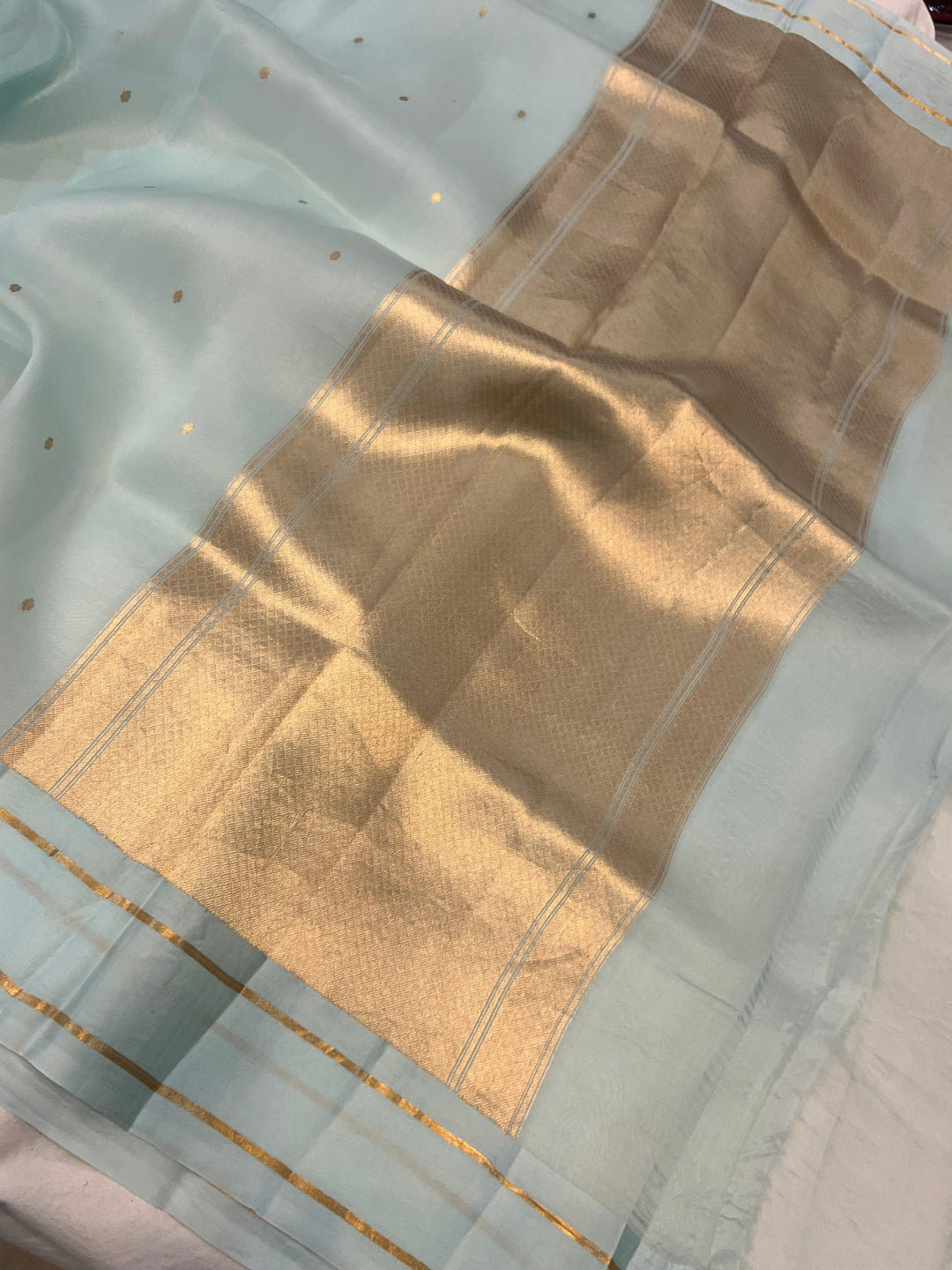 Pani Blue Pure Banarasi Handloom Silk Saree - Aura Benaras