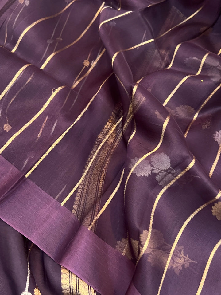 Wine Pure Banarasi Handloom Kora Silk Saree