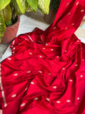 Red Banarasi Handloom Katan Satin Silk Saree - Aura Benaras