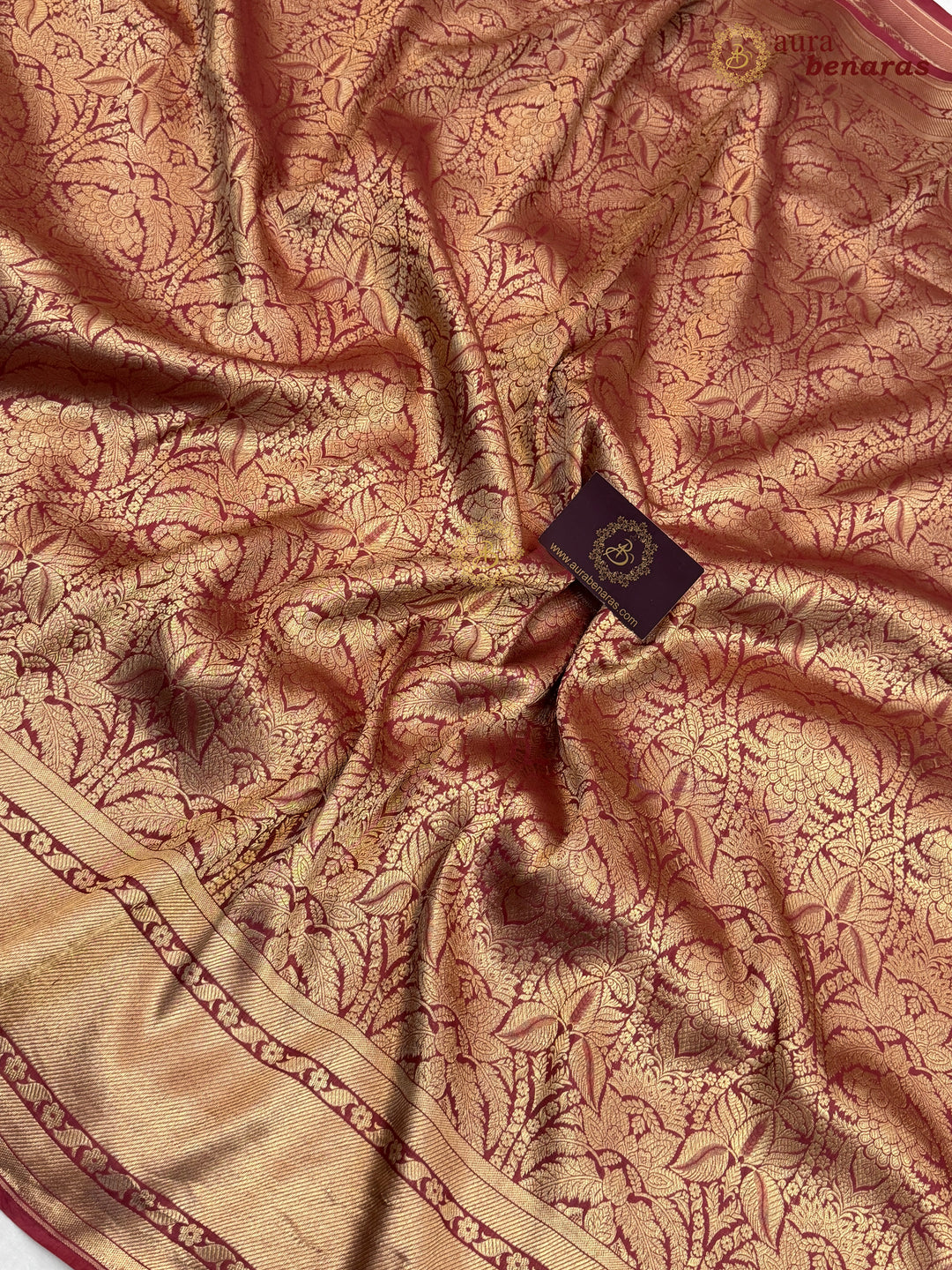 Maroon Katan Silk Banarasi Saree with Floral Brocade Work
