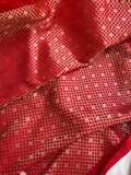 Red Banarasi Handloom Katan Satin Silk Saree - Aura Benaras