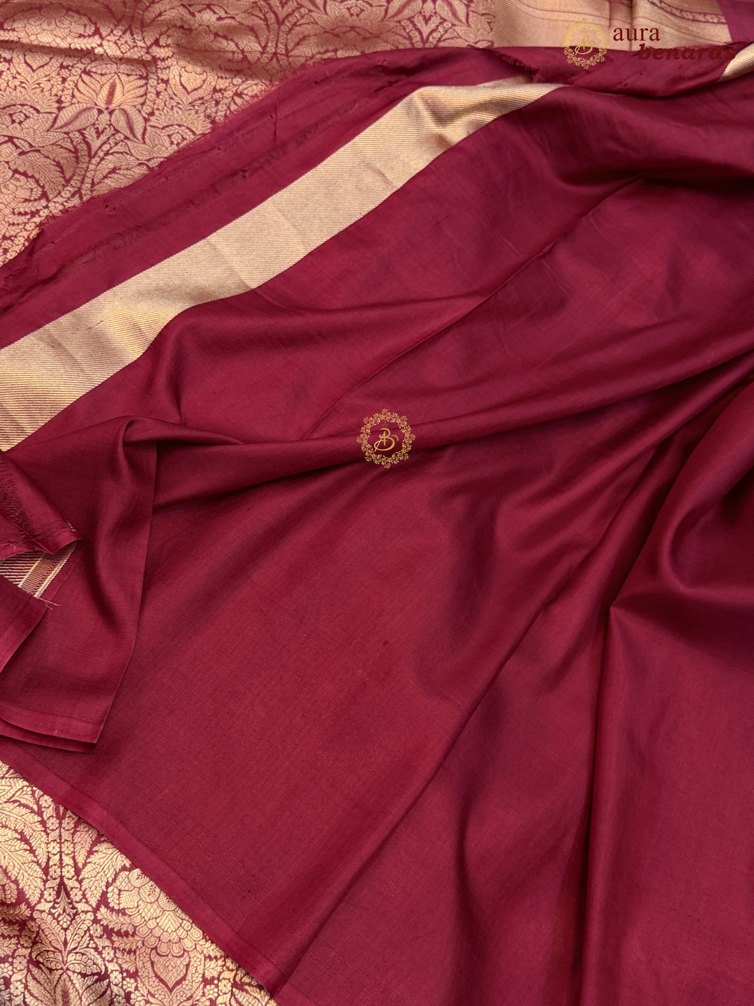 Maroon Katan Silk Banarasi Saree with Floral Brocade Work