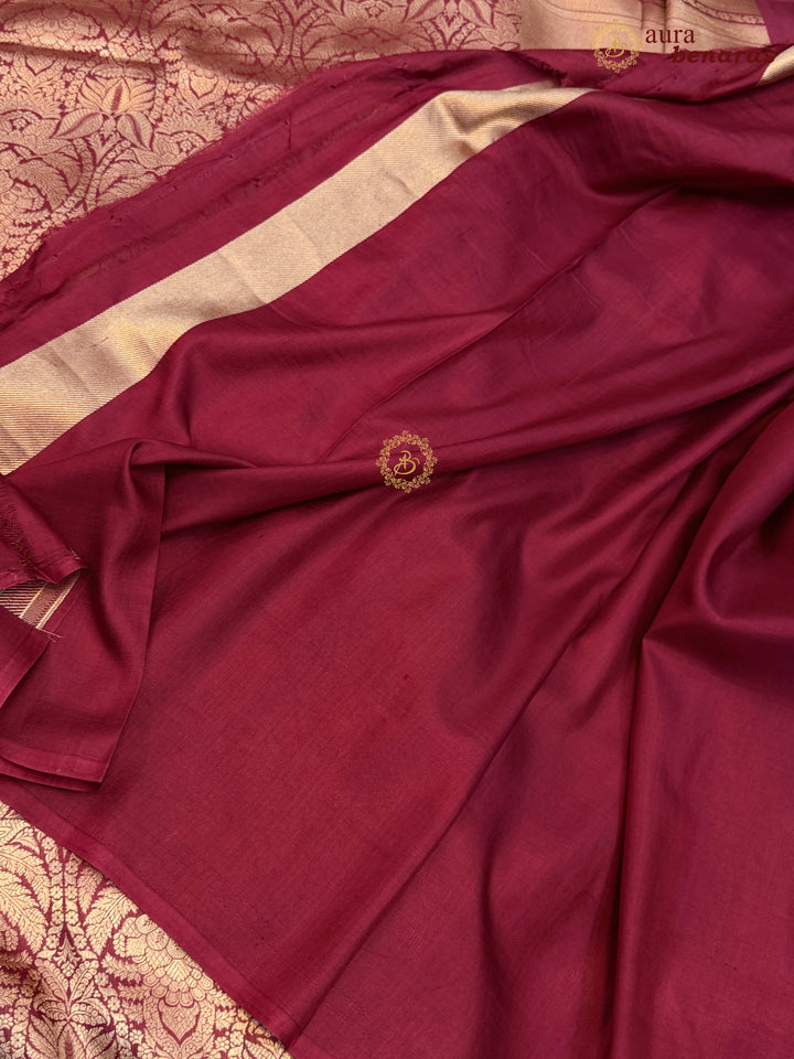 Maroon Katan Silk Banarasi Saree with Floral Brocade Work
