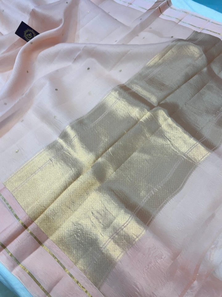 Pani Peach Pure Banarasi Handloom Silk Saree - Aura Benaras