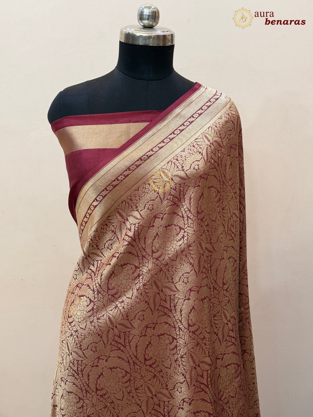 Maroon Katan Silk Banarasi Saree with Floral Brocade Work