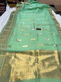 Sea Green Pure Banarasi Handloom Kora Silk Saree