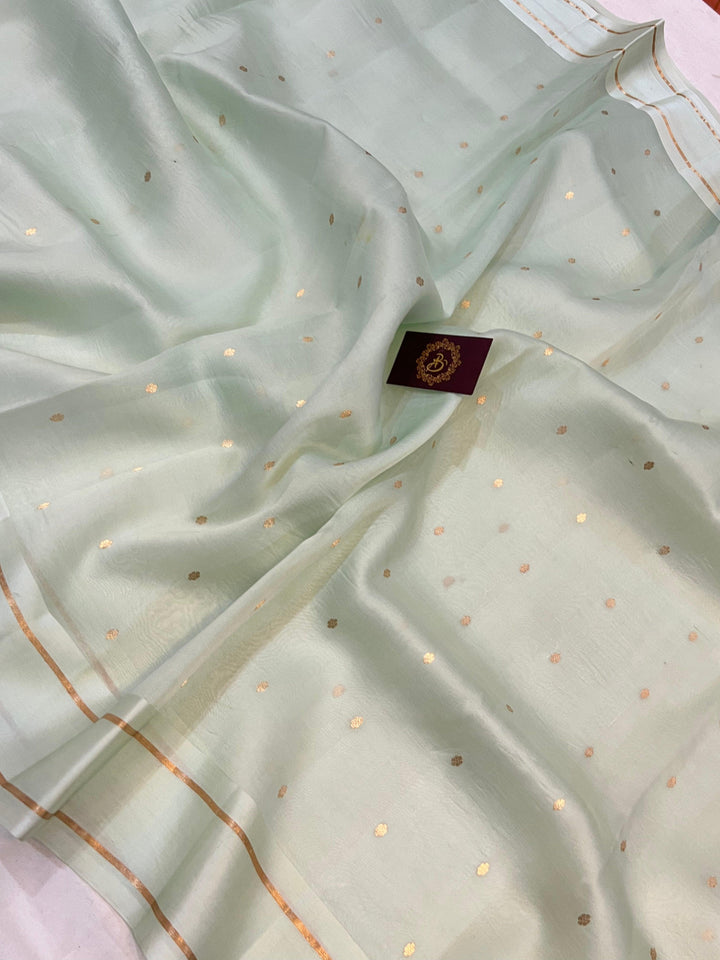 Pani Pista Pure Banarasi Handloom Silk Saree - Aura Benaras