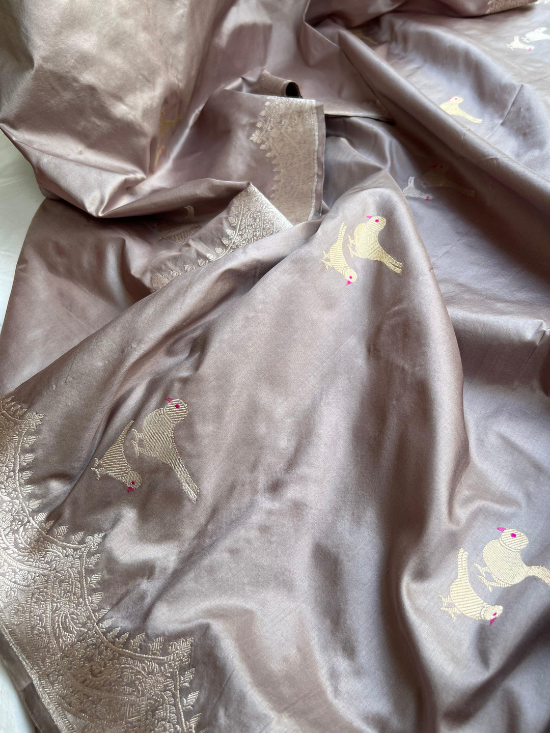 Grey Banarasi Handloom Katan Silk Saree - Aura Benaras