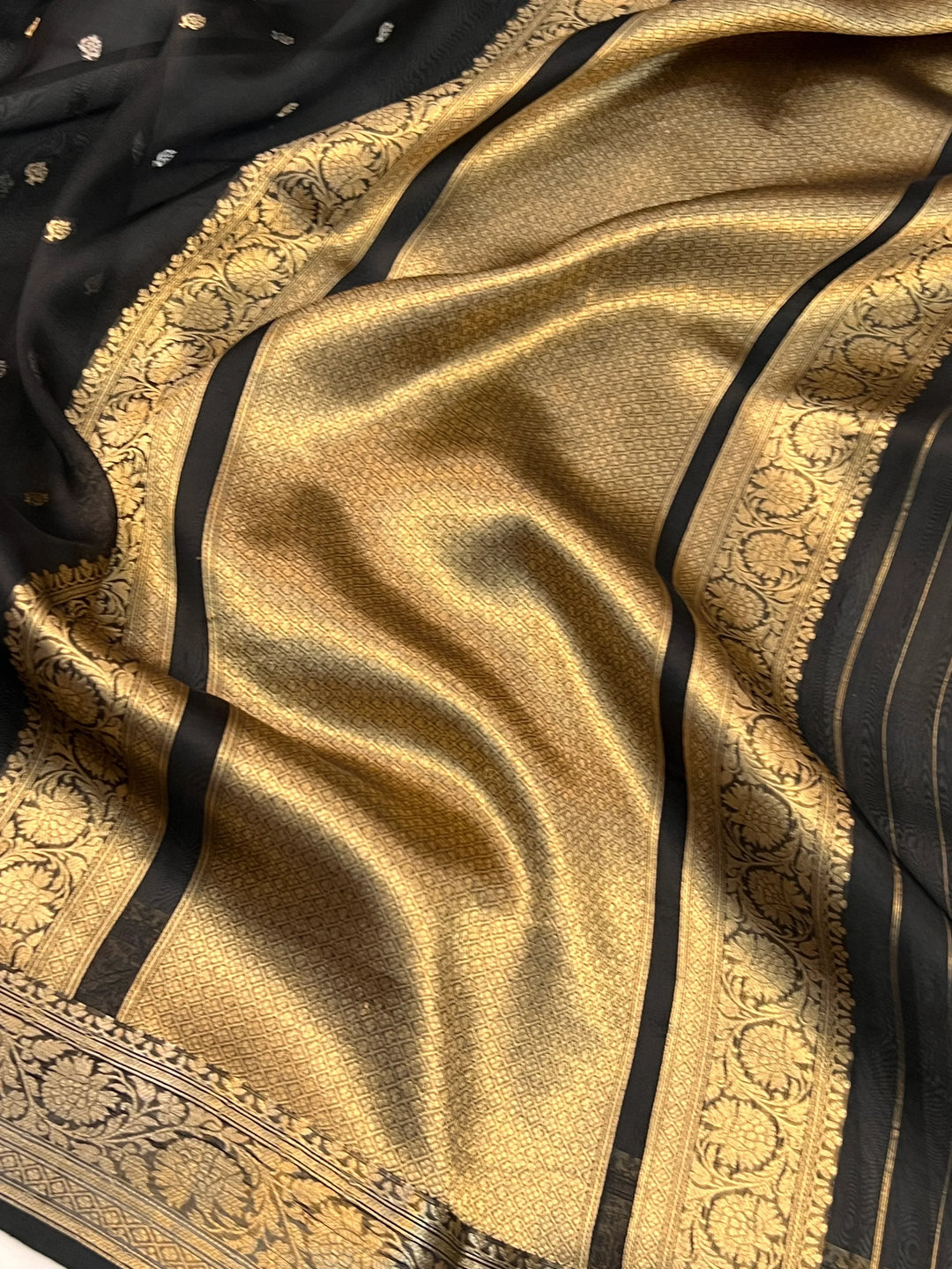 Black Banarasi Handloom Kora Silk Saree