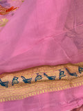 Baby Pink Banarasi Khaddi Georgette Saree - Aura Benaras