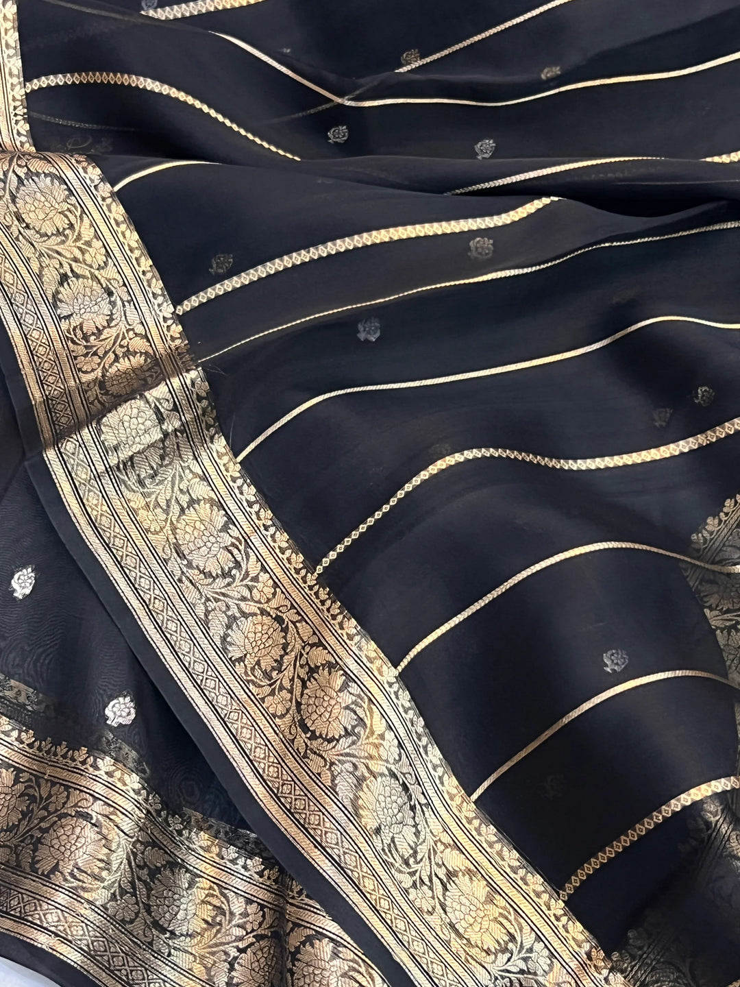 Black Banarasi Handloom Kora Silk Saree