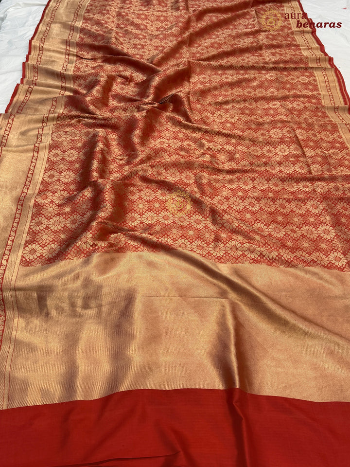 Red Katan Silk Banarasi Saree with Floral Brocade Work