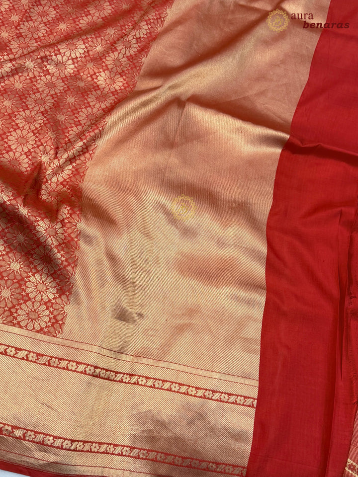 Red Katan Silk Banarasi Saree with Floral Brocade Work