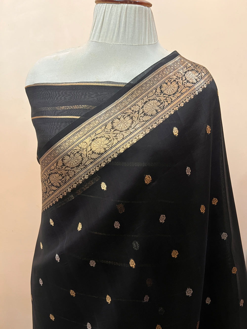 Black Banarasi Handloom Kora Silk Saree