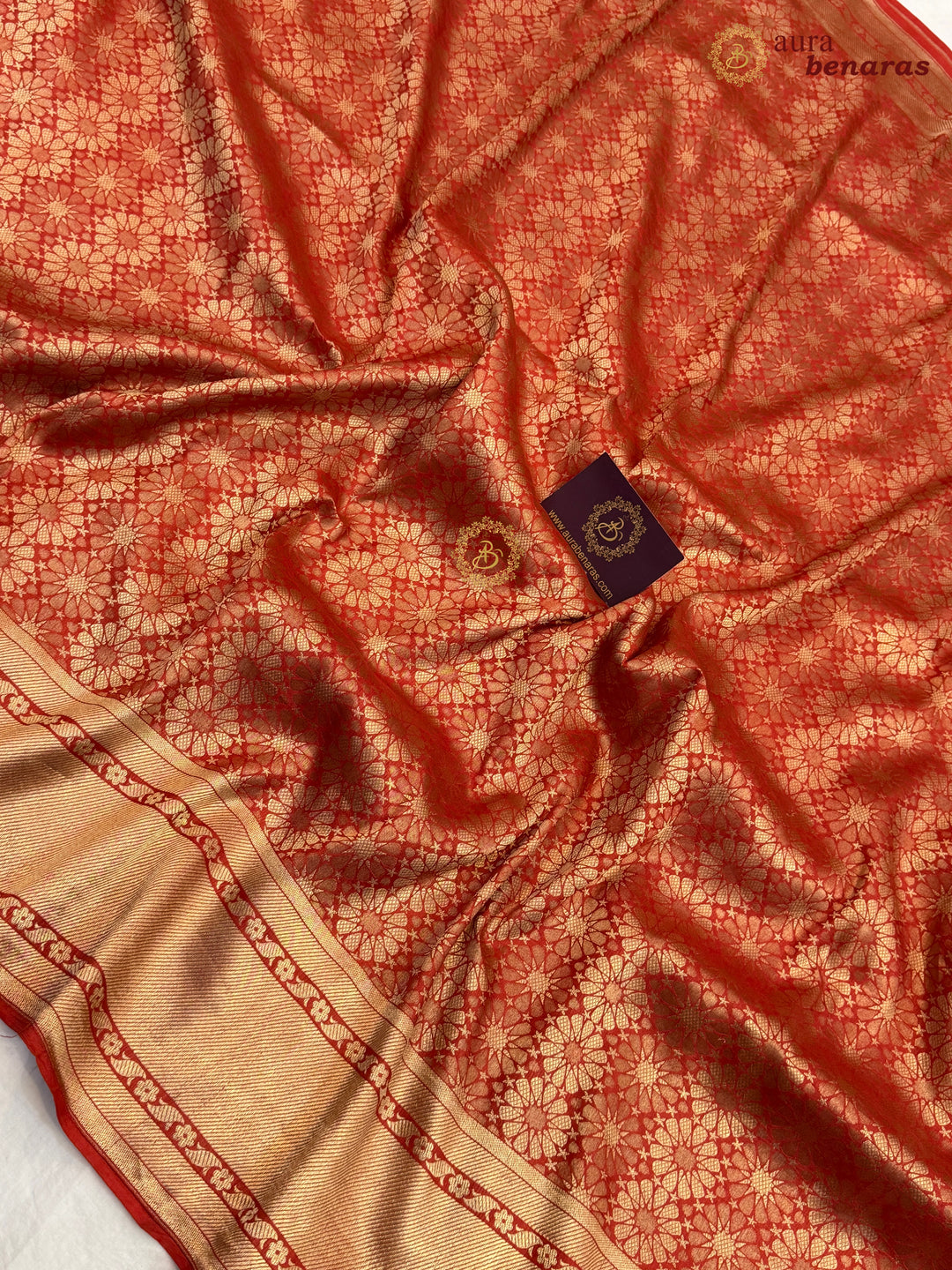 Red Katan Silk Banarasi Saree with Floral Brocade Work