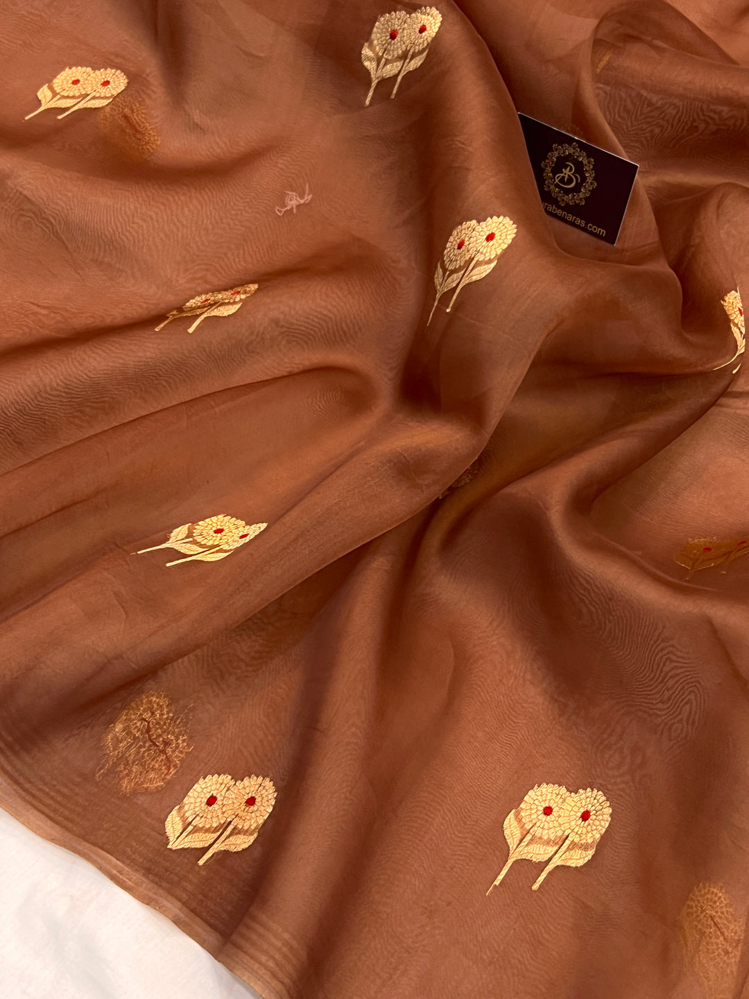 Pantone Brown Pure Kora Silk Handloom Banarasi Saree