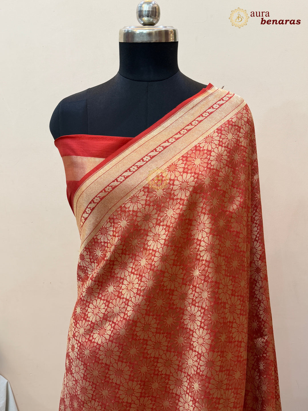 Red Katan Silk Banarasi Saree with Floral Brocade Work