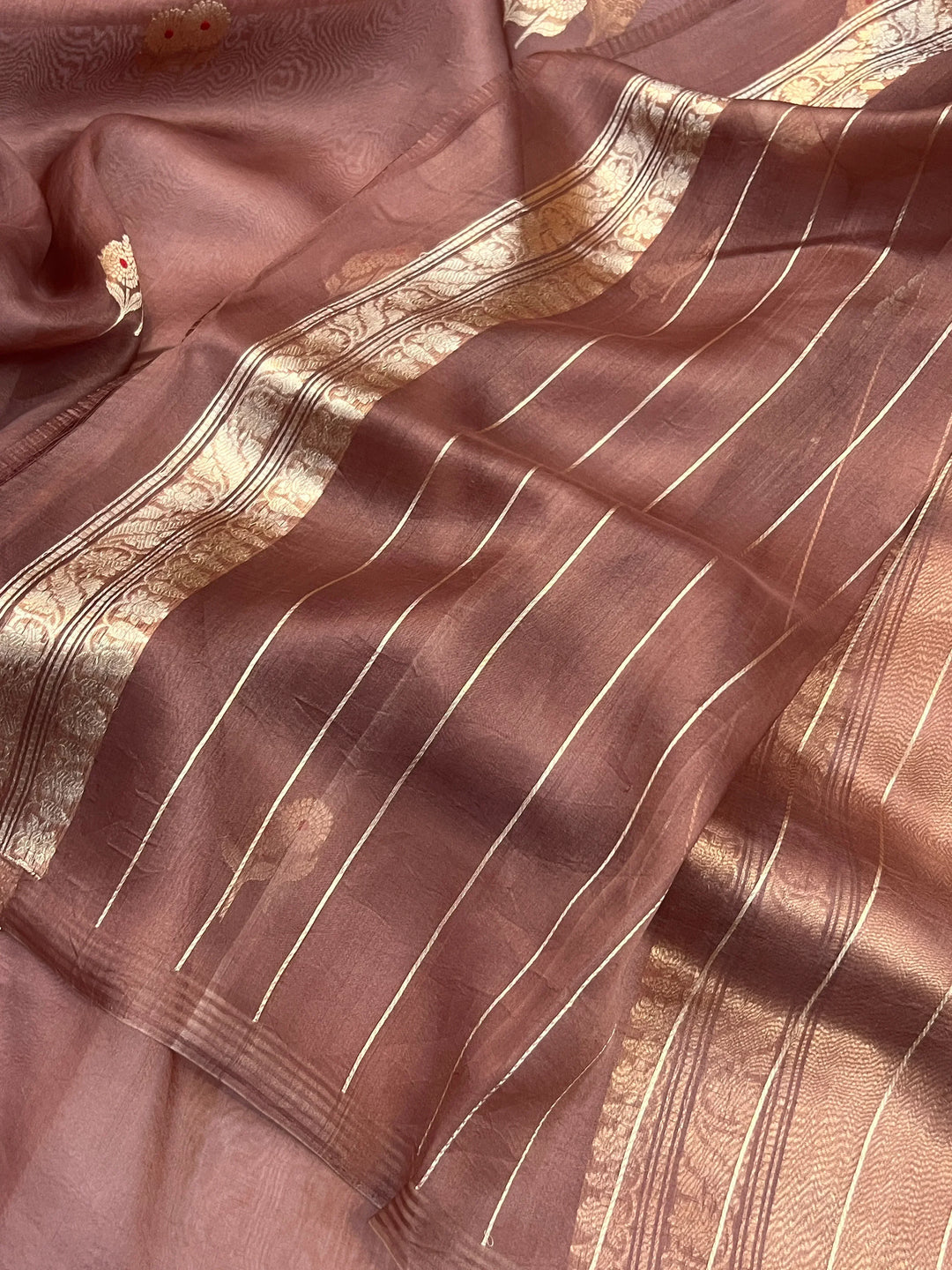 Pantone Brown Pure Kora Silk Handloom Banarasi Saree