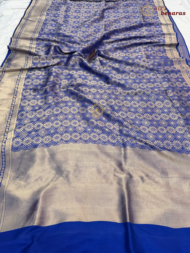Royal Blue Katan Silk Banarasi Saree with Floral Brocade Work