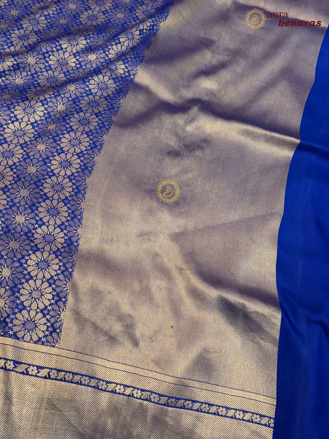 Royal Blue Katan Silk Banarasi Saree with Floral Brocade Work